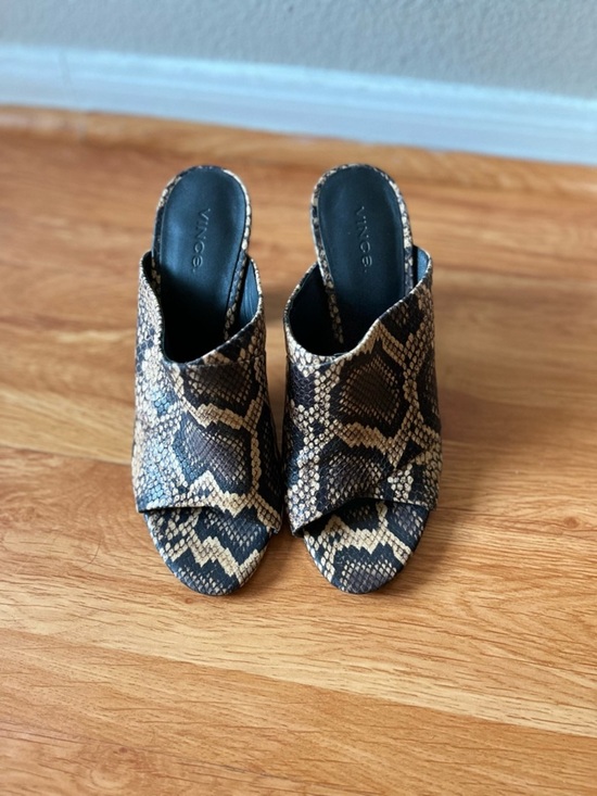 Vince Shoes - Vince Black and Brown Snake-Print Slide Mules